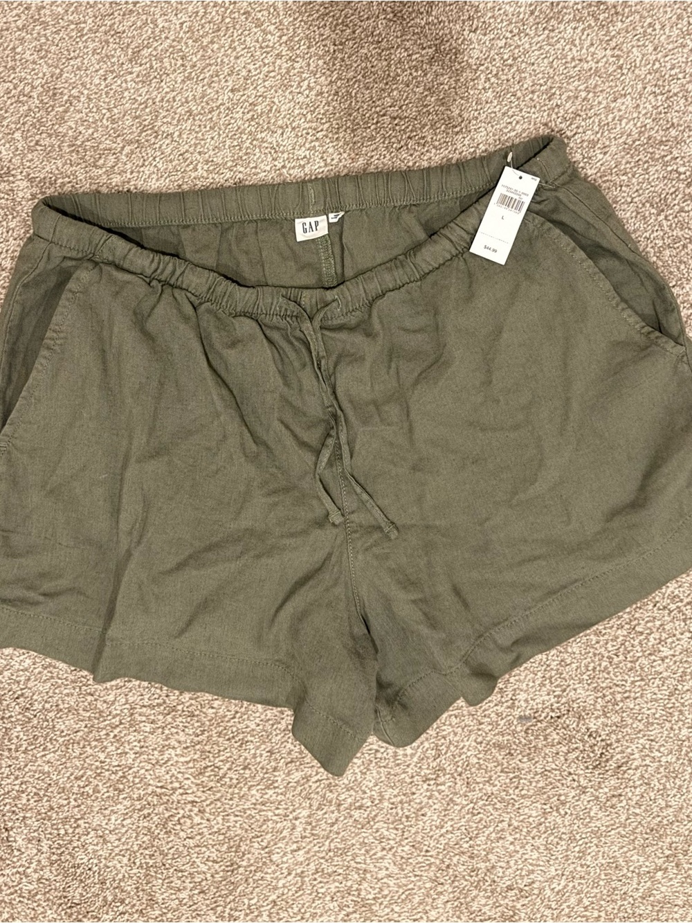 GAP Olive Green Drawstring Linen-Blend Athletic Shorts